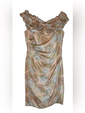 Marisa Baratelli Vintage Thai Silk Floral Ruffle Sheath Dress Size 10